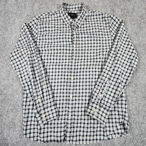 Lucky Brand Mens‎ Large Gingham Check Button Down Shirt Navy Blue White Cotton